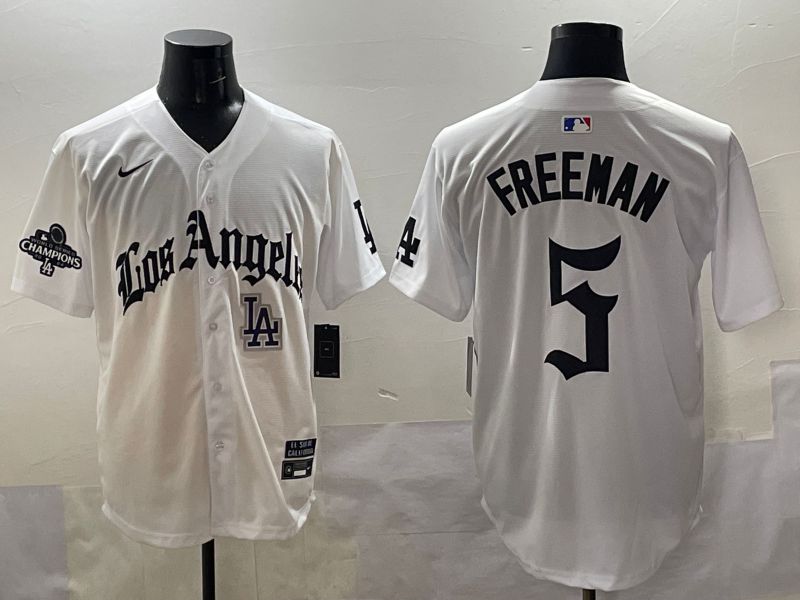 Men 2025 Los Angeles Dodgers #5 Freeman White Five generations Joint Name Nike MLB Jersey style 5180